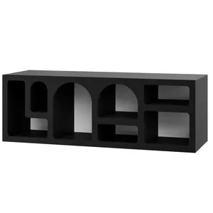 NEW Wood Media Console Open Storage Rack TV Shelf In Black For Home Decoration