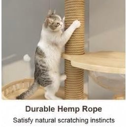 Árbol para Gatos Multifuncional de Madera Maciza con Cuerda de Cáñamo, 4 Niveles, con Hamaca y Casa Acogedora, 92 Pulgadas, para que los Gatos se Escalen - Product Image 5