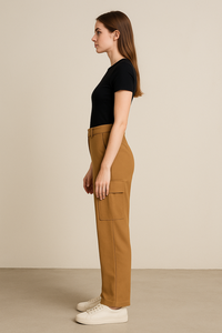COUPE RÉGULIÈRE PANTALON CARGO DURABLE BEIGE PolySterBlend Tissu brodé écologique Tailles S M L XL XXL - Product Image 5