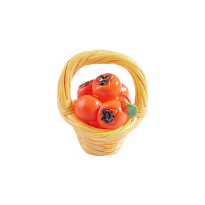 <b>Miniature</b> Resin Persimmon Basket Ornament Cute Simulation Fruit Desktop Decoration Round Shape Solid Color Design - Product Image 1