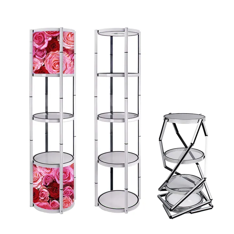 Promosi Display Kosmetik Stand Counter Showcase Pop Up Twister Tower dengan Lampu LED untuk Pameran Iklan