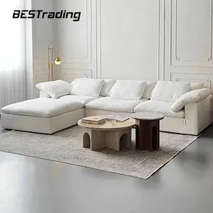 美国现代奢华羽绒白色沙发套装家具客厅舒适白色躺椅组合云沙发
