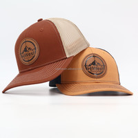 Gorra de béisbol de malla en blanco con parche de cuero bordado personalizado, parche tejido con logo, gorras trucker Richardson 112 de 6 paneles personalizadas para hombre