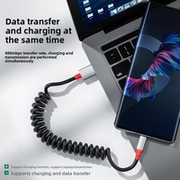 Câble de charge rapide rétractable à ressort coudé de 1,5 m Type-C/USB-A en TPE/TPU compatible PD100W pour iPhone/Voiture/Maison/Batterie externe
