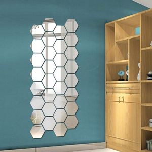 Autocollants muraux hexagonaux en acrylique en gros pour la décoration du salon, de la chambre et du bureau, miroirs réfléchissants - Product Image 1