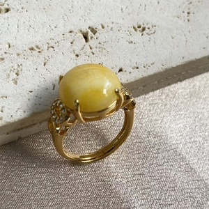 18K 금색 타원형 옐로우 오팔 반지 옥석 카마르 반드 인도 반지 보석 - Product Image 6