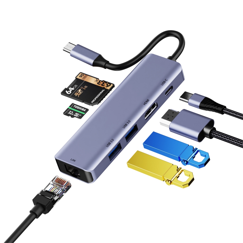Многопортовый адаптер USB C Hub с HDMI Ethernet 100 Вт PD USB Hub 3.0 Splitter Type C Док-станция для iPad Pro XPS