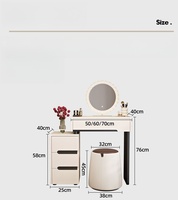 Coiffeuse moderne de luxe de 60cm avec miroir LED, armoire à maquillage en bois crème pour petits appartements, chambre principale, école