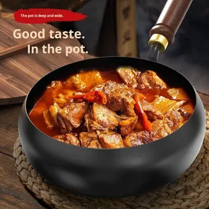 Toptan El Yapımı Çekiçlenmiş Yapışmaz Sufuria Tencere Seti Çorba ve Et Suyu Tencereleri Kaplamasız Büyük Göbekli Wok Sote Tavası - Product Image 2