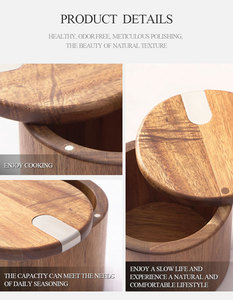 Woodsun Acacia Bois Sel Cave Couvercle Pivotant Boîte À Épices avec Table De Cuisine Sel <span class=keywords><strong>Gourmet</strong></span> Herbes & Assaisonnements Gardien Pot - Product Image 2