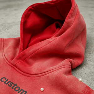 Sudadera con capucha personalizada 100% algodón con cremallera, estampado brillante, lavado vintage desgastado, decoración de perlas, estilo casual - Product Image 5