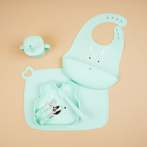 2024 Top vente chaude bébé vaisselle ensemble sans BPA Silicone assiettes bols bavoirs pour nouveau bébé alimentation - Product Image 1