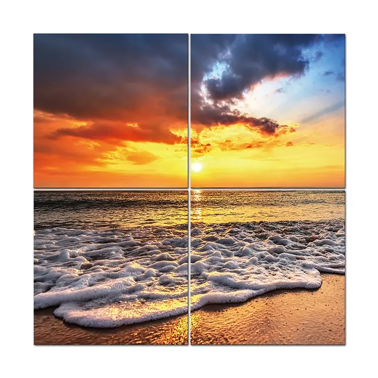 Landscape With Sea In the Sunset 4 Panel Painting islamic Canvas Wall Art Picture For Living Room