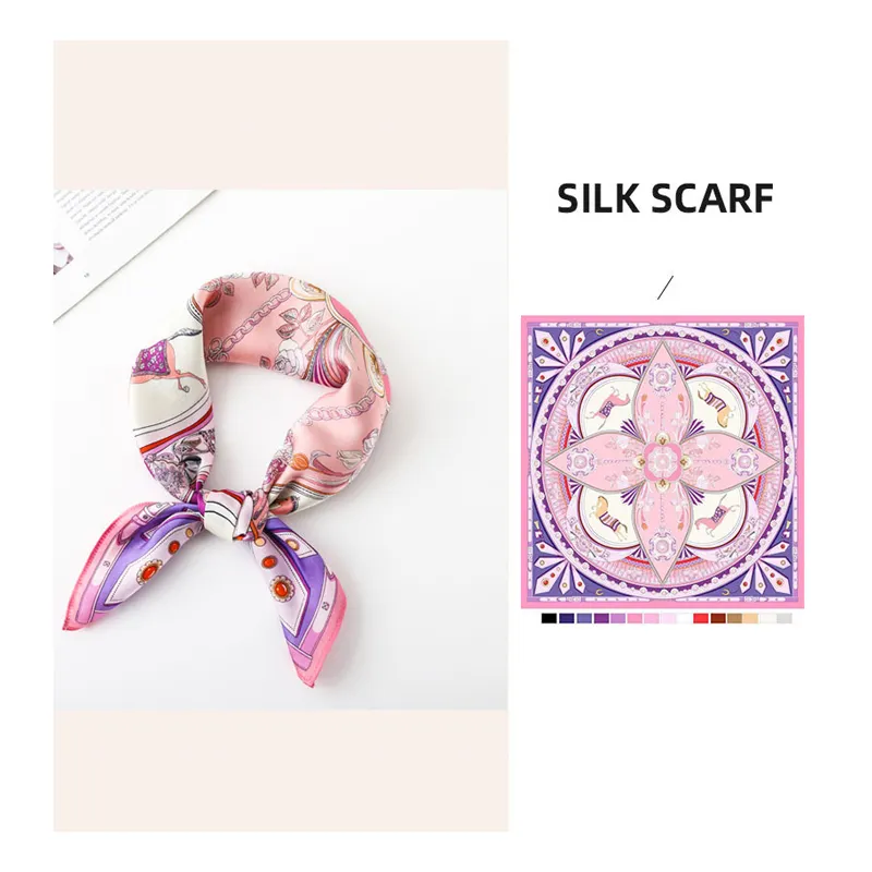 Luxury Pure Silk Scarves Printing Silk Satin Head Scarf for Women