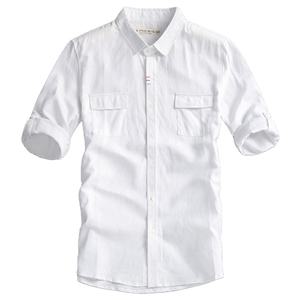 Estiva mezza manica con passante <span class=keywords><strong>camicia</strong></span> di <span class=keywords><strong>lino</strong></span> due tasche con patta Slim Fit <span class=keywords><strong>camicia</strong></span> Casual in <span class=keywords><strong>lino</strong></span> cotone per gli uomini - Product Image 2