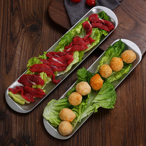 Stainless Steel Long Plate For Hot Pot Sushi Snack Barbecue Beef Shrimp Paste Hotel Food Use Narrow Rimmed Solid Color - Product Image 1