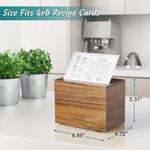 Wooden Recipe Card <b>Box</b> Square Lidded <b>Kitchen</b> <b>Storage</b> Holder Dark Brown - Product Image 4