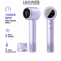 Sèche-cheveux en plastique à batterie BLDC 1600W haute vitesse 110000 tr/min avec affichage numérique, ions négatifs, température constante et contrôle par application