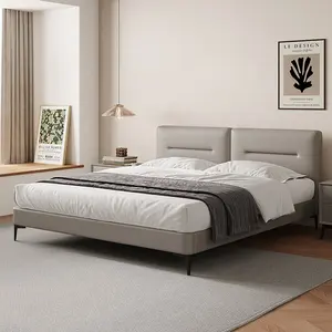 Letti in vera pelle con fondine in vera pelle King Size grigio doppia regina moderna morbida struttura per camera da letto mobili per camera da letto