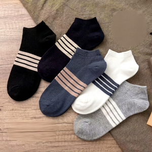 Chaussettes courtes en coton pour hommes, à rayures, absorbant la transpiration, invisibles, décontractées, lot de 10 paires - Product Image 1