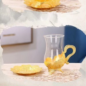 Ensemble de tasses à café et à thé en métal et verre rétro européen plaqué or haut de gamme, résistant au lave-vaisselle et au micro-ondes, vaisselle de luxe - Product Image 4