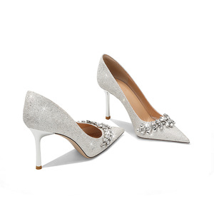 Bride Shoes 2025 Spring New 8cm Stiletto Heel Lace-up <b>Pumps</b> Elegant <b>Wine</b> Red Xiuhe Dress Festive Wedding Crystal Rhinestone - Product Image 3