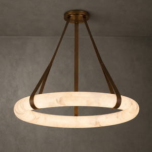 Luxury Handmade Alabaster Chandelier With Metal Frame Leather Belt For Modern Bedroom Master Room Ceiling Hanging Lamp - Product Image 1
