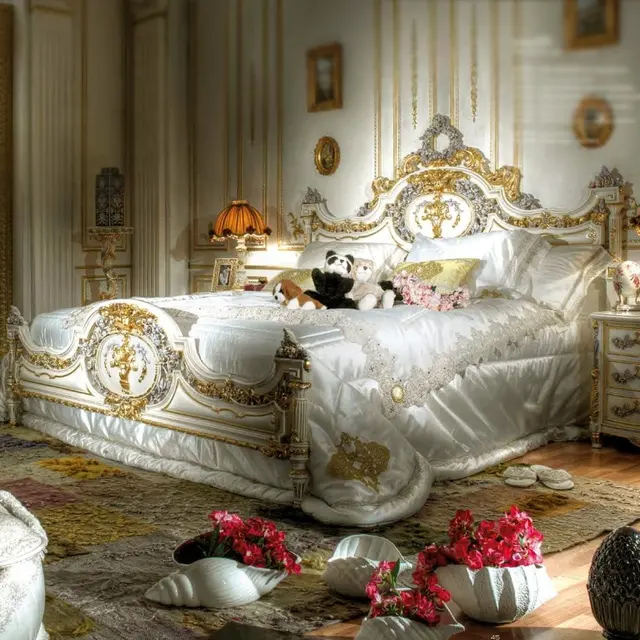 Royal King Size Louis XV francese rococò antico in legno massello camera da letto slitta letto principessa