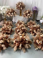 Boule de fleurs d'herbe de la pampa marron caramel de 65 cm, style vintage, pour centre de table de mariage
