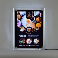 Panneau de menu LED pour restaurant, acrylique ultra fin, rectangle d'angle, utilisation en intérieur, écologique, étanche, boîte d'affichage suspendue A4