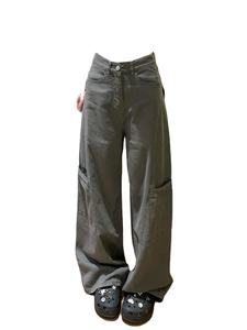 <span class=keywords><strong>Pantaloni</strong></span> <span class=keywords><strong>Cargo</strong></span> larghi grigio retrò americano da <span class=keywords><strong>donna</strong></span> a vita media con cerniera Casual nuovo stile autunnale Plus Size ampia Fit - Product Image 1