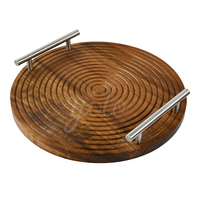 Nouveaux plateaux de service ronds en bois d'acacia avec poignée en métal pour les fêtes apéritif assiettes ovales thé café fromage plateaux à Dessert