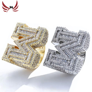 <span class=keywords><strong>Anillo</strong></span> <span class=keywords><strong>de</strong></span> Moda para Hombre, Estilo Hip-Hop, Chapado en Oro, Letra M, Cubano, con Circonitas Creadas en Laboratorio, Certificado, Elegante - Product Image 1