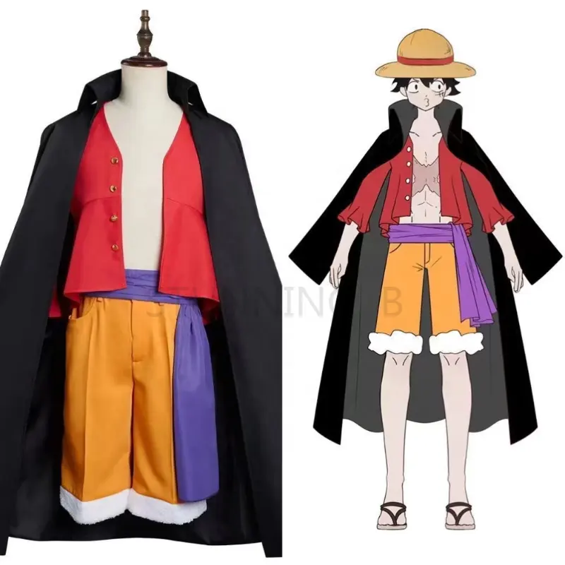 Anime Monkey D. Rufy Cosplay Wano Country Costume Trench e tipi cappello Kimono abiti Halloween Party Cartoon Uniform Suit