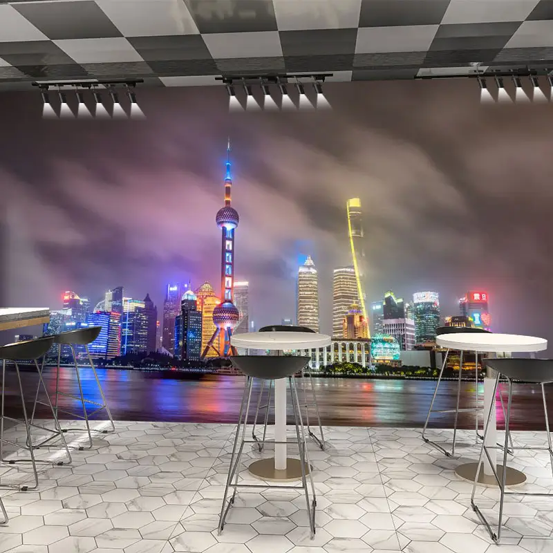 City Night Scene Wallpaper City Scenery Wallpaper Restaurant Milk Tea Shop Decoration Background Wall Cloth