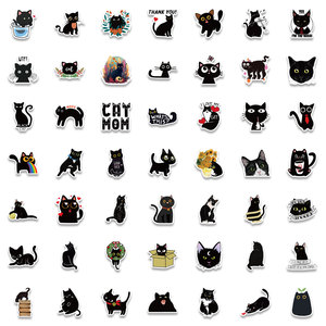 ZY1598C 100 Pezzi Adesivi Gatto Nero Cartoon Impermeabili per Decorare Quaderni, Skateboard, Biciclette, Bagagli, Chitarre per Adolescenti e Bambini - Product Image 5