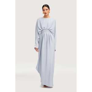 Maleeka blu pastello drappo Maxi abito lavorato all'uncinetto con stampa a trapezio <span class=keywords><strong>impero</strong></span> per feste serali matrimoni XL realizzati in poliestere - Product Image 4