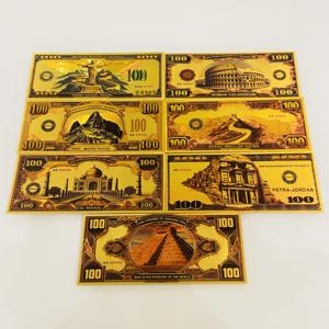 ธนบัตรสะสมแบบกำหนดเอง ภาพจำลองเจ็ดสิ่งมหัศจรรย์ของโลก ธนบัตรพลาสติกเคลือบทองคำ 24k  แผ่นทองคำเปลว - Product Image 1