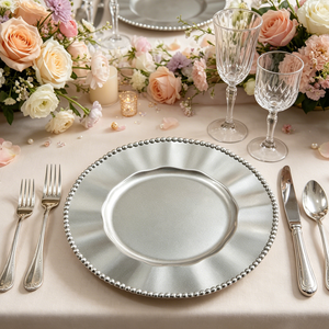 <span class=keywords><strong>Assiette</strong></span> de présentation <span class=keywords><strong>contemporaine</strong></span> en plastique PP réutilisable de 33 cm avec perles pour décorations de table de mariage ou de douche nuptiale - Product Image 3