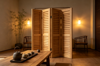 Paravent pliant artisanal en fibre de verre EFS, 4 panneaux, style zen asiatique, écran d'intimité opaque, structure robuste, résistant aux intempéries extrêmes
