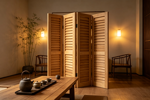 EFS Fiberglass Handcrafted Folding <b>Room</b> <b>Divider</b> 4 Panels Asian Zen Style Opaque Privacy <b>Screen</b> Frame Structure Extreme Weather - Product Image 4