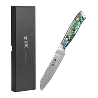 Moderne Schilmes 4Inch Damascus Stalen Keuken Fruitmes Met Abalone Shell Handvat Snijmes Voor Groentemes