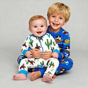 Ventes en gros de vêtements pour bébés nouveau-nés, ensembles de vêtements pour bébés nouveau-nés imprimés d'animaux mignons, pyjamas à manches longues, barboteuse en bambou pour bébés, ensemble de vêtements pour bébés - Product Image 2