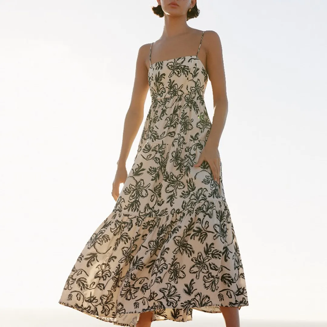 Womens quần áo tùy chỉnh thiết kế hoa in ấn Dresses phụ nữ cô gái ăn mặc giản dị