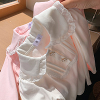 T-shirt décontracté à manches courtes bouffantes avec col en dentelle pour filles - Collection Printemps