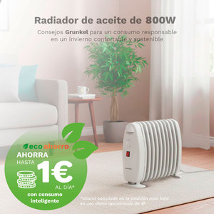 Radiateur électrique à huile Grunkel 800W blanc, chauffage portable pour la maison et le bureau - Product Image 2