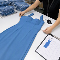 Robe moulante sur mesure pour femmes grandes tailles, col en V, robe midi, bleu riviera, tricot extensible, FR 44 à 58, OEM