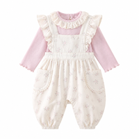 Ensemble 2 pièces pour bébé fille : Salopette florale à bretelles et haut côtelé rose à manches longues en coton de première qualité, pour l'automne et le printemps, pour nourrissons et tout-petits