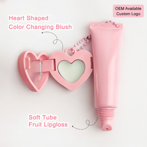 Huile à <span class=keywords><strong>lèvres</strong></span> aérienne en tube souple rose, marque privée, avec pendentif cœur, effet changeant de couleur, blush magique, miroir - Product Image 2