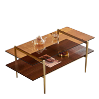Table basse moderne Saint Mossi Tadio à double plateau en verre pour salon, avec étagère inférieure en MDF marron et brun café